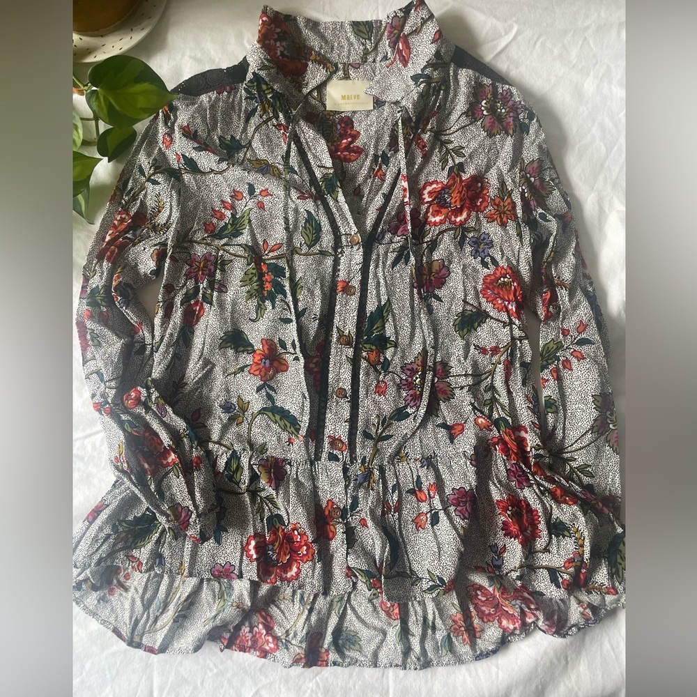 Maeve Anthropologie Janie Floral Print Peasant Blouse